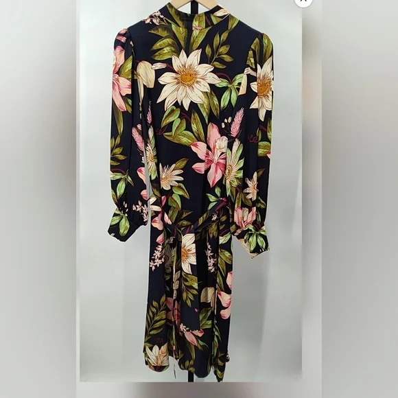 Farm Rio Black Surreal Flowers High Neck Midi Dress - Picture 6 of 8